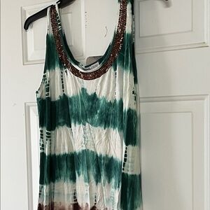 Cute Charming Charlie Green, brown and White Tank Top